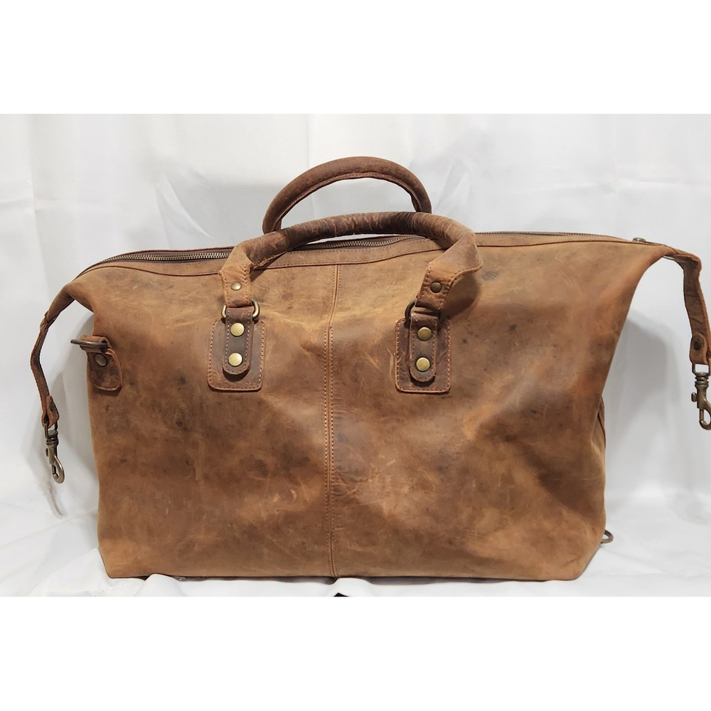 Wine Enthusiast Distressed Brown Leather Duffel Bag Weekend Brass Hardware READ!